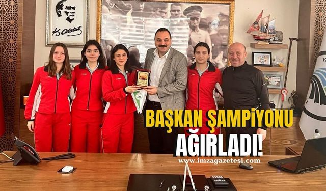 Kozlu Belediye Başkanı Altuğ Dökmeci şampiyonu ağırladı!