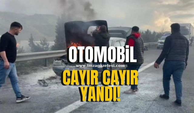 Otomobil cayır cayır yandı
