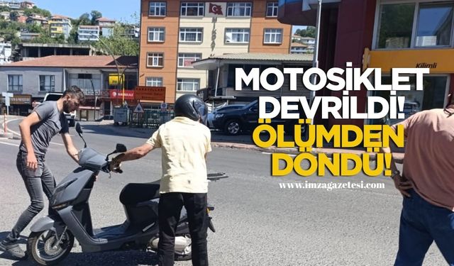 Motosiklet devrildi! Sürücü ölümden döndü!