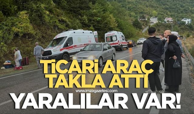 Ticari araç takla attı! Yaralılar var
