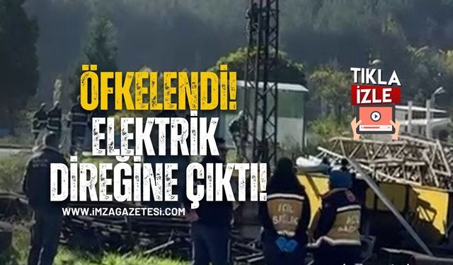 Trafik cezasına öfkelenen sürücü elektrik direğine çıktı!