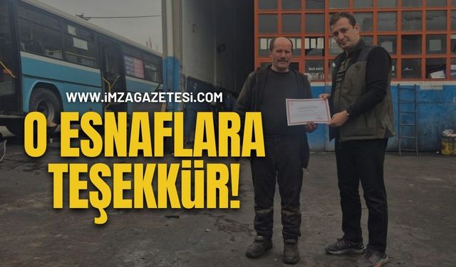 O Esnaflara Teşekkür Belgesi!