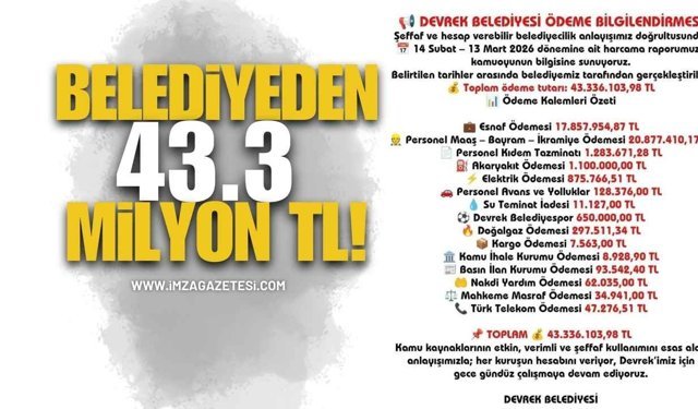 Belediyeden 43.3 Milyon TL!