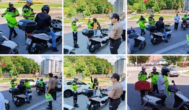 Kilimli’de Motosiklet Sürücülerine Ceza Değil Güvenlik Dağıtıldı