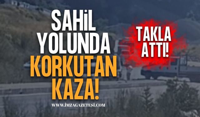 Kilimli Sahil Yolunda Korkutan Kaza! Kamyonet Takla Attı!