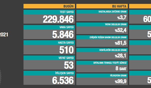 Türkiye'de son 24 saatte 5.846 koronavirüs vakası tespit edildi