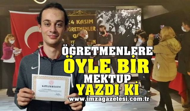 Kozlu Lisesi öğrencisi Hamzaçebi'den "Öğretmenime mektup" ödül getirdi, duygulandırdı...