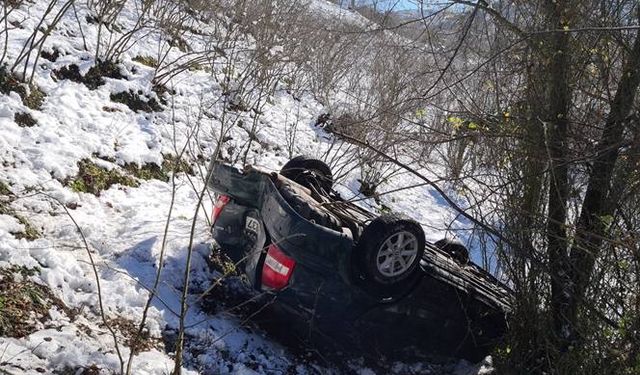 Fındık bahçesine uçan otomobil takla attı...