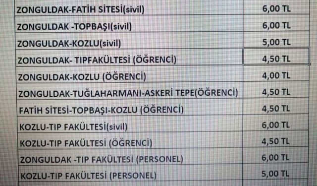 Kozlu Halk otobüsü ücretlerine zam... İşte yeni tarife...