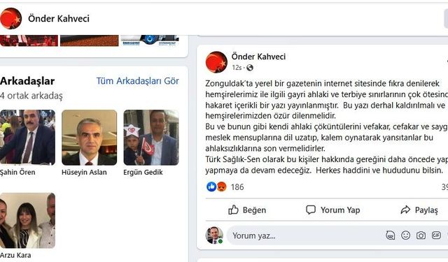 Pusula Gazetesi sahibi Tığ'a bir tepki de Türkiye Kamusen ve Türk Sağlık Sen Genel Başkanı Önder Kahveci'den...