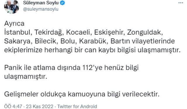 Düzce'de yaşanan 6.0 şiddetindeki depremden sonra Bakan Soylu'dan ilk açıklama: Şu ana kadar can kaybı bilgisi yok