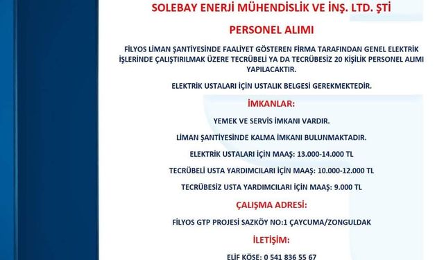 Zonguldak'ta 14 bin TL maaş ile eleman aranıyor...