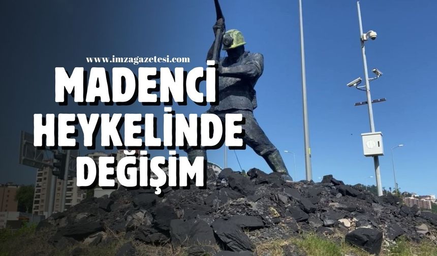 Kozlu'daki madenci heykeli yeniden bronz rengine dönüyor...
