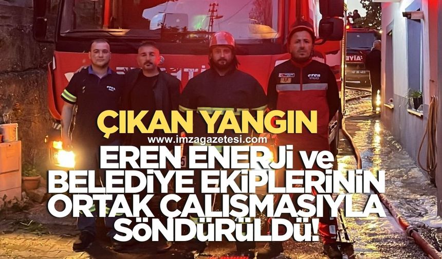 Kilimli'de çıkan yangın Eren Enerji ve belediye ekiplerinin ortak çalışmasıyla söndürüldü
