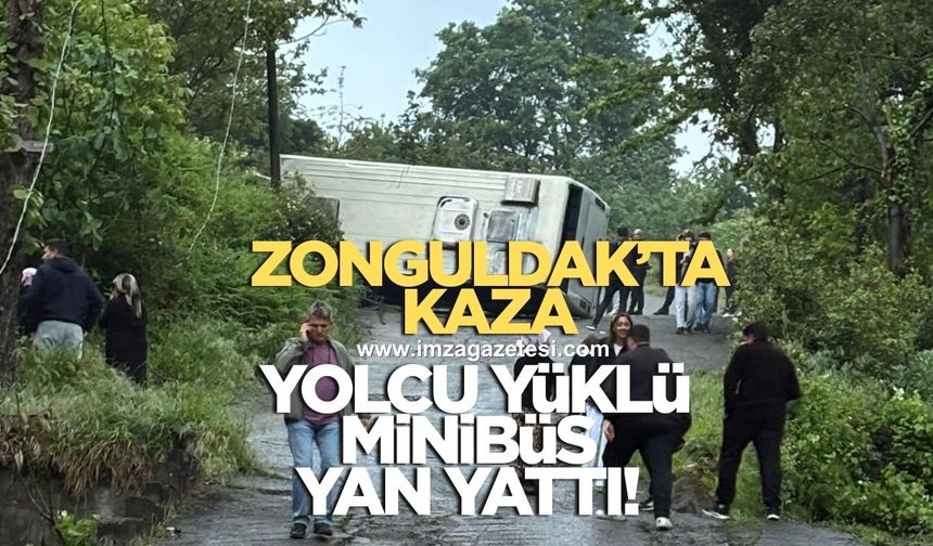Zonguldak'ta kaza! Yolcu minibüsü yan yattı