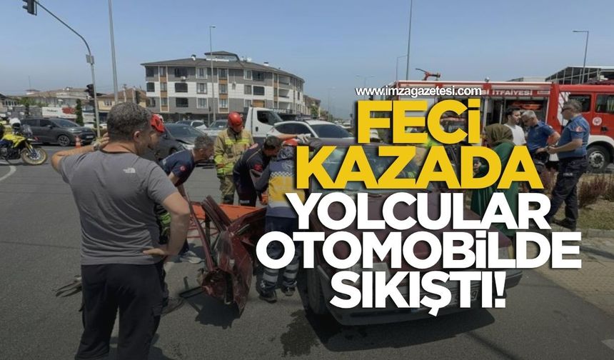 Feci kazada yaralılar otomobilin içinde sıkıştı