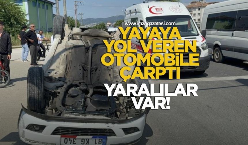 Yaya geçidinde duran otomobile çarpıp takla attı! Yaralılar var