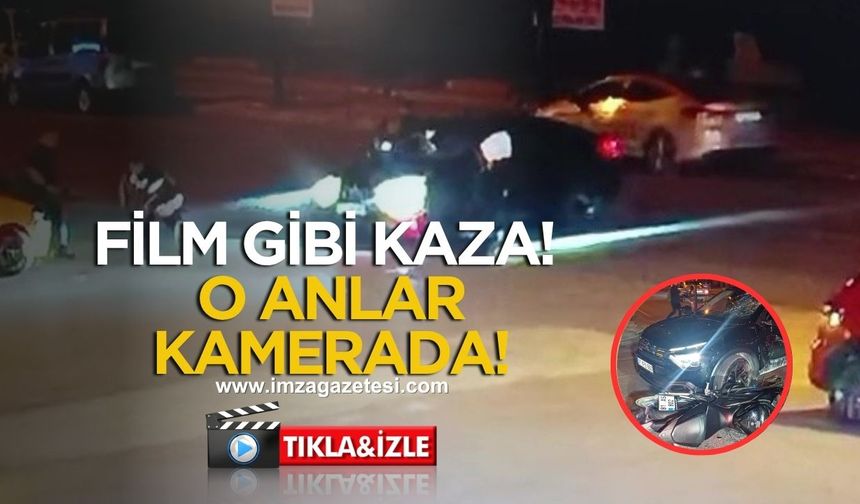 Film Gibi Kaza! Motosikletli Takla Atıp Otomobilin Üzerine Düştü!