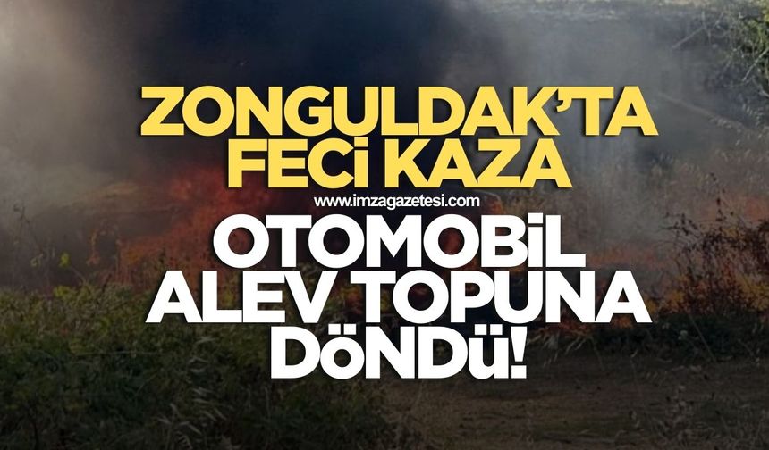 Zonguldak'ta feci kaza! Şarampole uçan otomobil alev topuna döndü