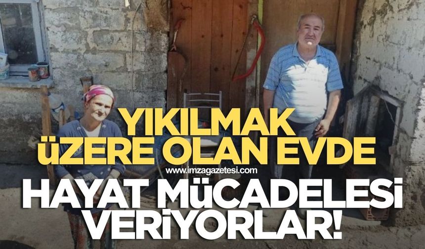 Zonguldak'ta yaşlı çift yıkılmak üzere olan evde yaşam mücadelesi veriyor