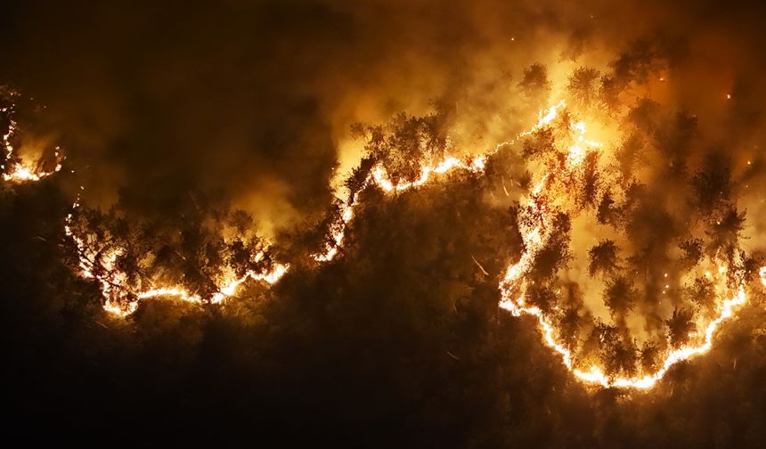 Karabük'te saatlerdir devam eden orman yangını böyle görüntülendi
