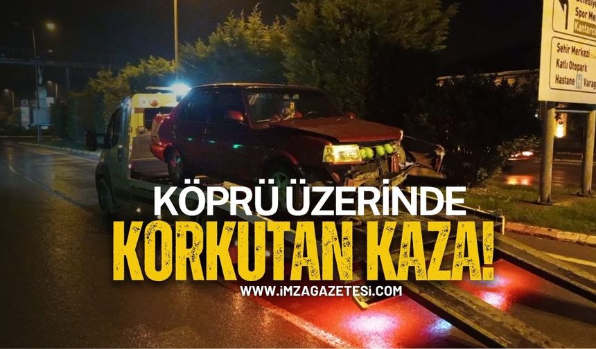 Çaycuma’da Köprü Üzerinde Kaza! Otomobil Korkuluklara Çarptı!