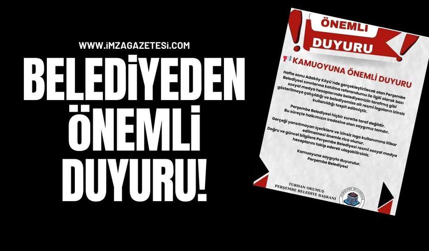 Belediyeden Önemli Duyuru!