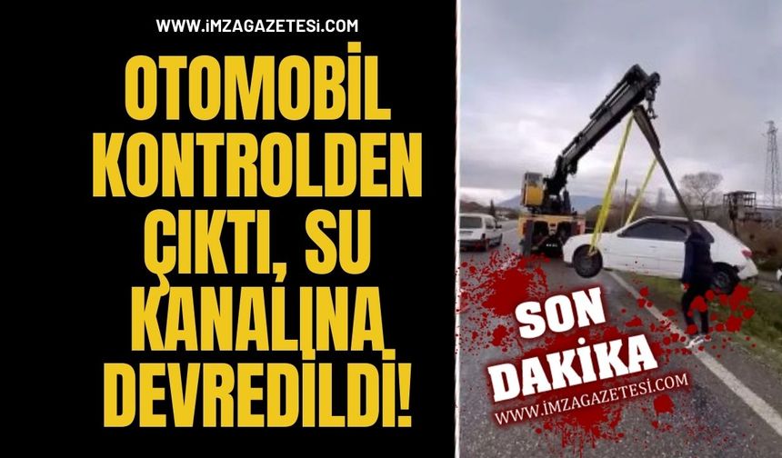 Otomobil Kontrolden Çıktı, Su Kanalına Devrildi!