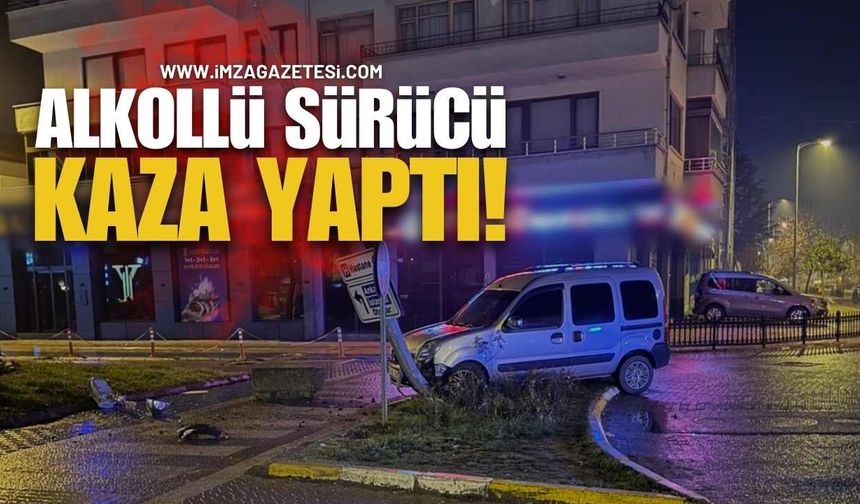 Alkollü Sürücü Refüje Çıkıp Direğe Çarptı