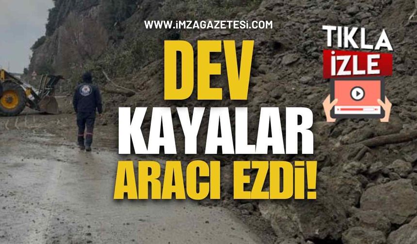 Ereğli’de Dev Kayalar Otomobili Ezdi!
