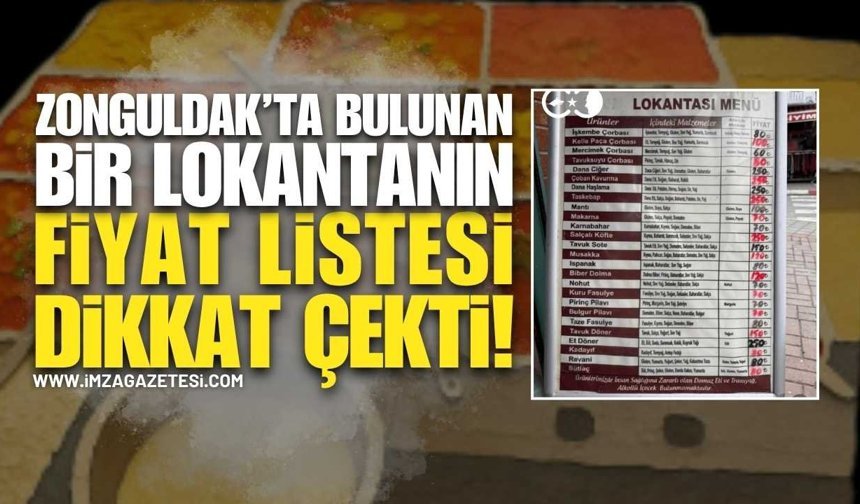 Zonguldak'ta Bulunan Bir Lokantanın Fiyat Listesi Dikkat Çekti!