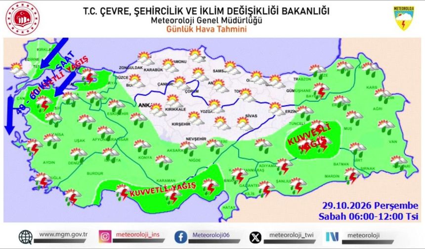 Meteoroloji Kuvvetli Yağış ve Rüzgâr Uyarısı Yaptı