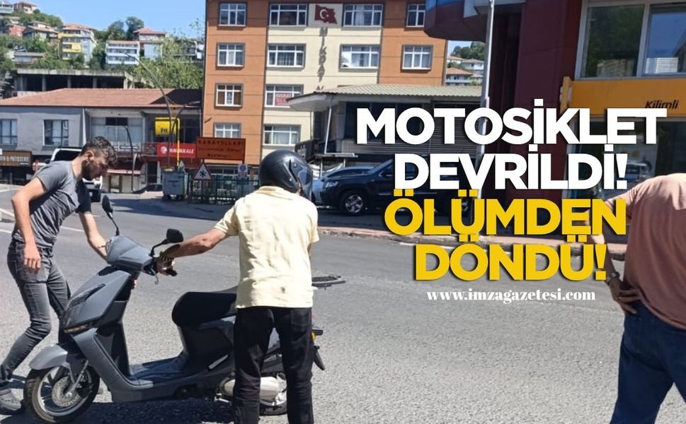 Motosiklet devrildi! Sürücü ölümden döndü!