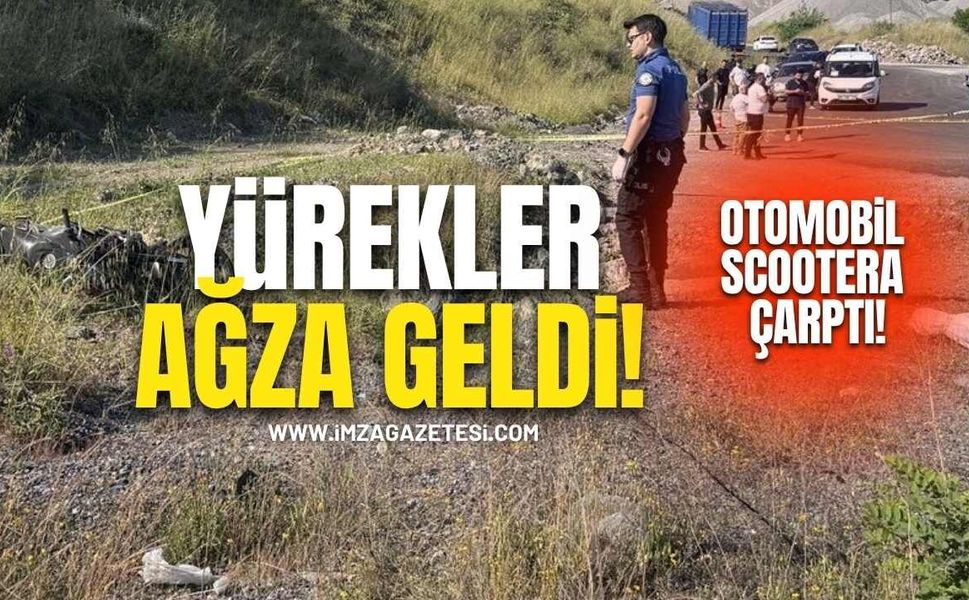 Kilimli'de Yürekler Ağza Geldi! Otomobil Scootera Çarptı!