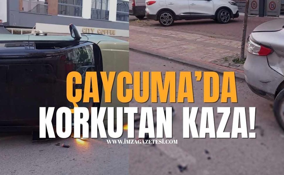 Çaycuma’da Korkutan Kaza! Park Halindeki Araca Çarpıp Ters Döndü!
