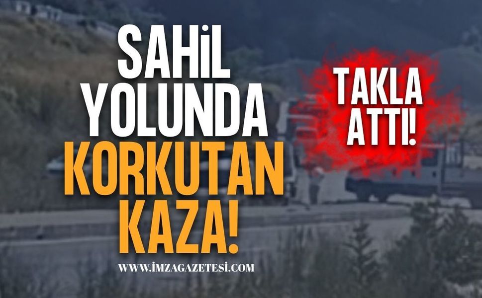 Kilimli Sahil Yolunda Korkutan Kaza! Kamyonet Takla Attı!