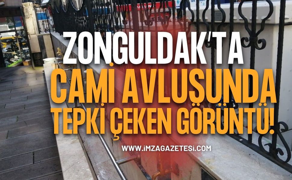 Zonguldak’ta Cami Avlusunda Tepki Çeken Görüntü!