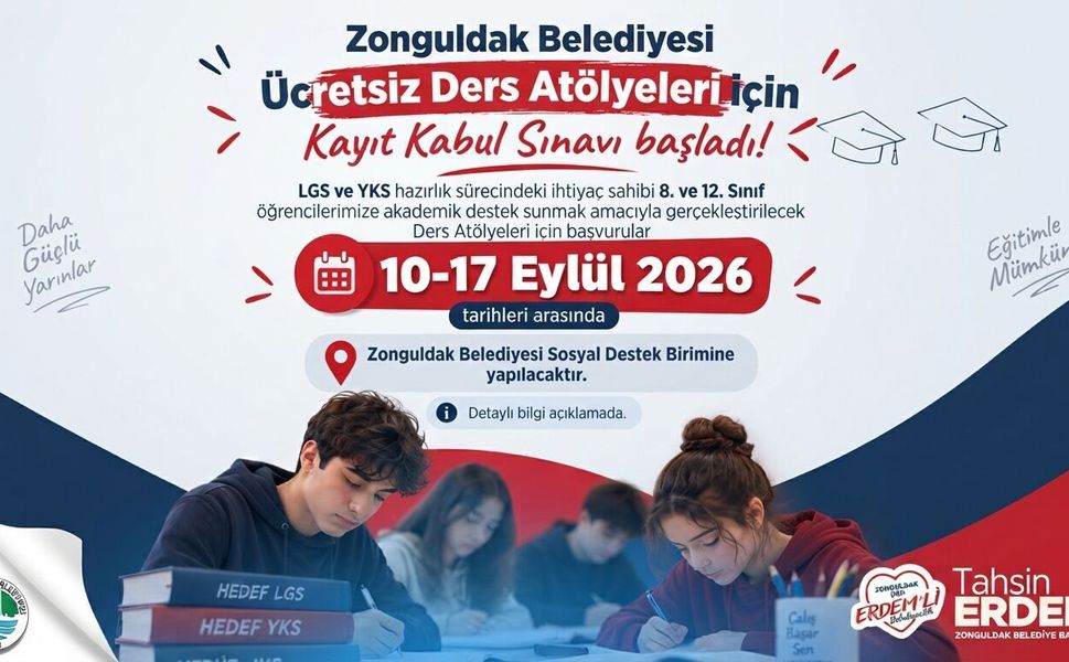 Zonguldak Belediyesi’nden Gençlere Büyük Destek: Ücretsiz Ders Atölyeleri Başlıyor