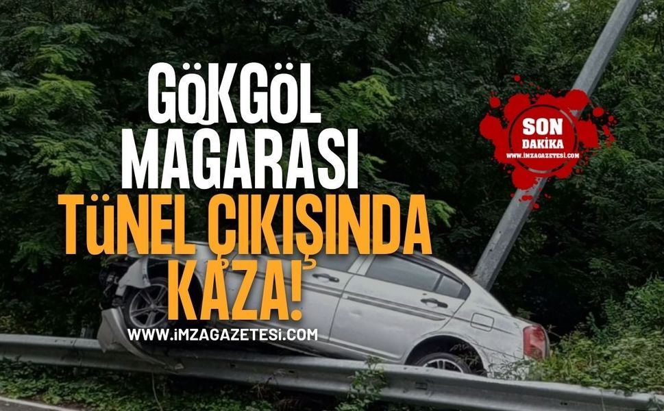 Gökgöl Mağarası Tünel Çıkışında Kaza. Otomobil Refüjü Aşarak Yoldan Çıktı