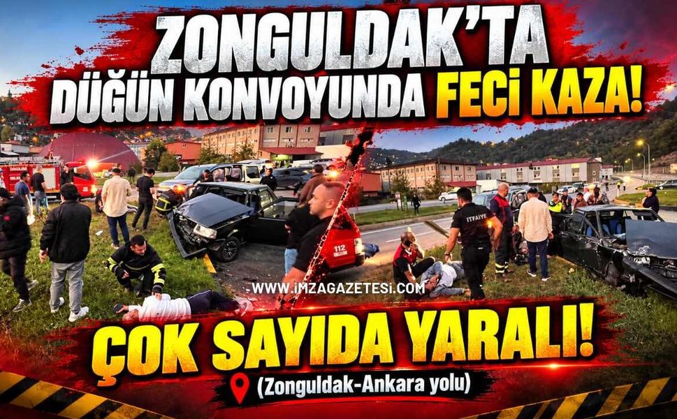 Zonguldak’ta Düğün Konvoyunda Feci Kaza! Birbirlerini Sıkıştırdılar, 4 Kişi Yaralandı