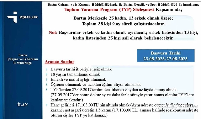 Bartın Gençlik ve Spor İl Müdürlüğü personel alımı yapacak!-1