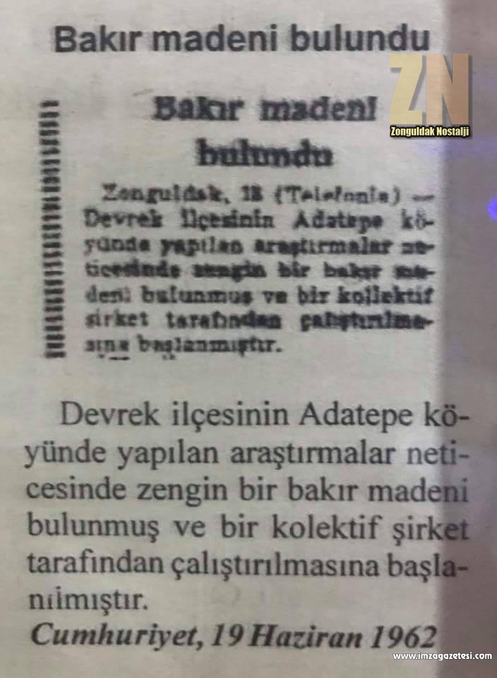 Zonguldak'ta bakır madeni bulundu! Cumhuriyet Gazetesi yazdı