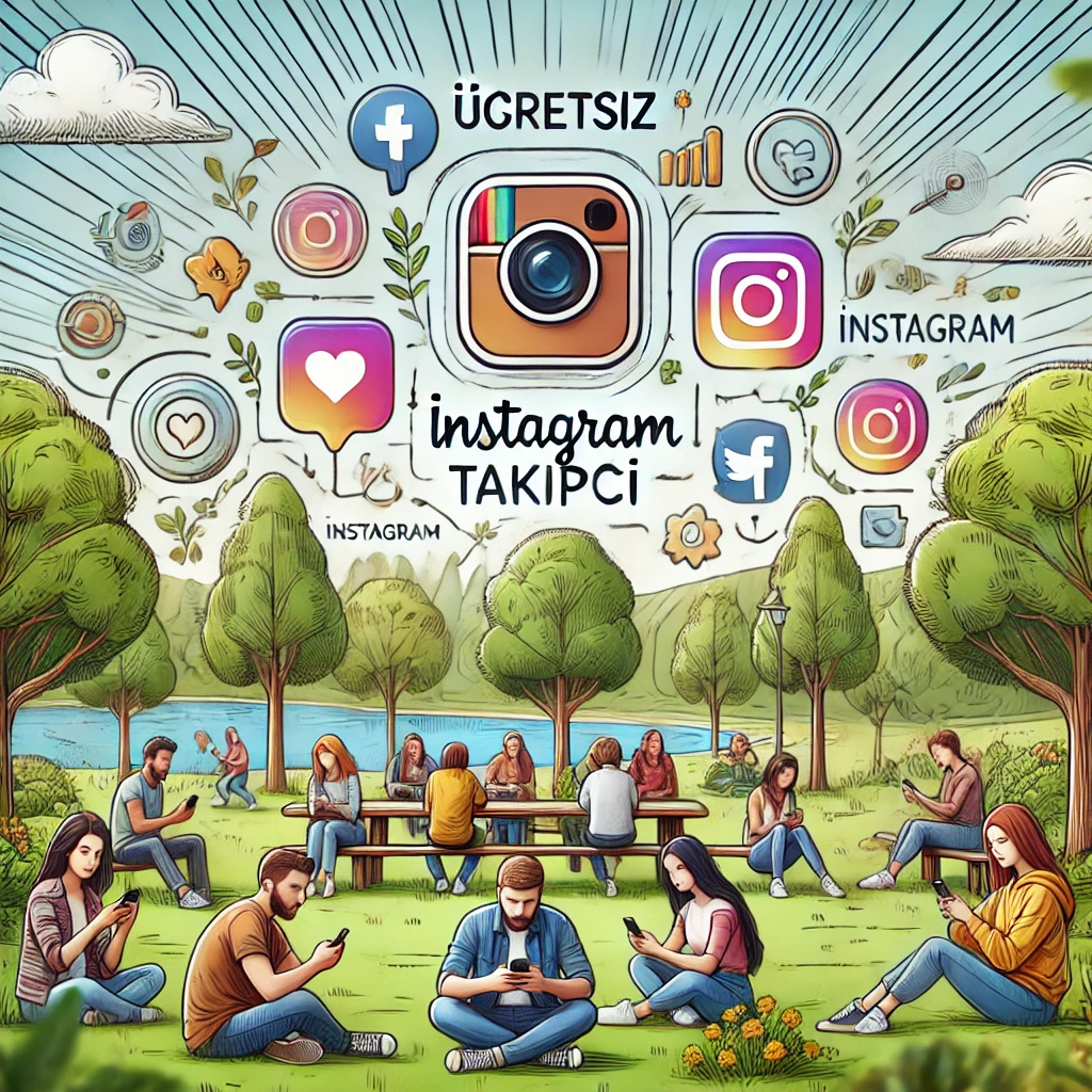 Dall·e 2024 10 22 15.13.26 In An Open Park Setting, A Group Of Young People Are Sitting, Looking At Their Phones While Watching Their Instagram Follower Counts Rapidly Increase Kopyası