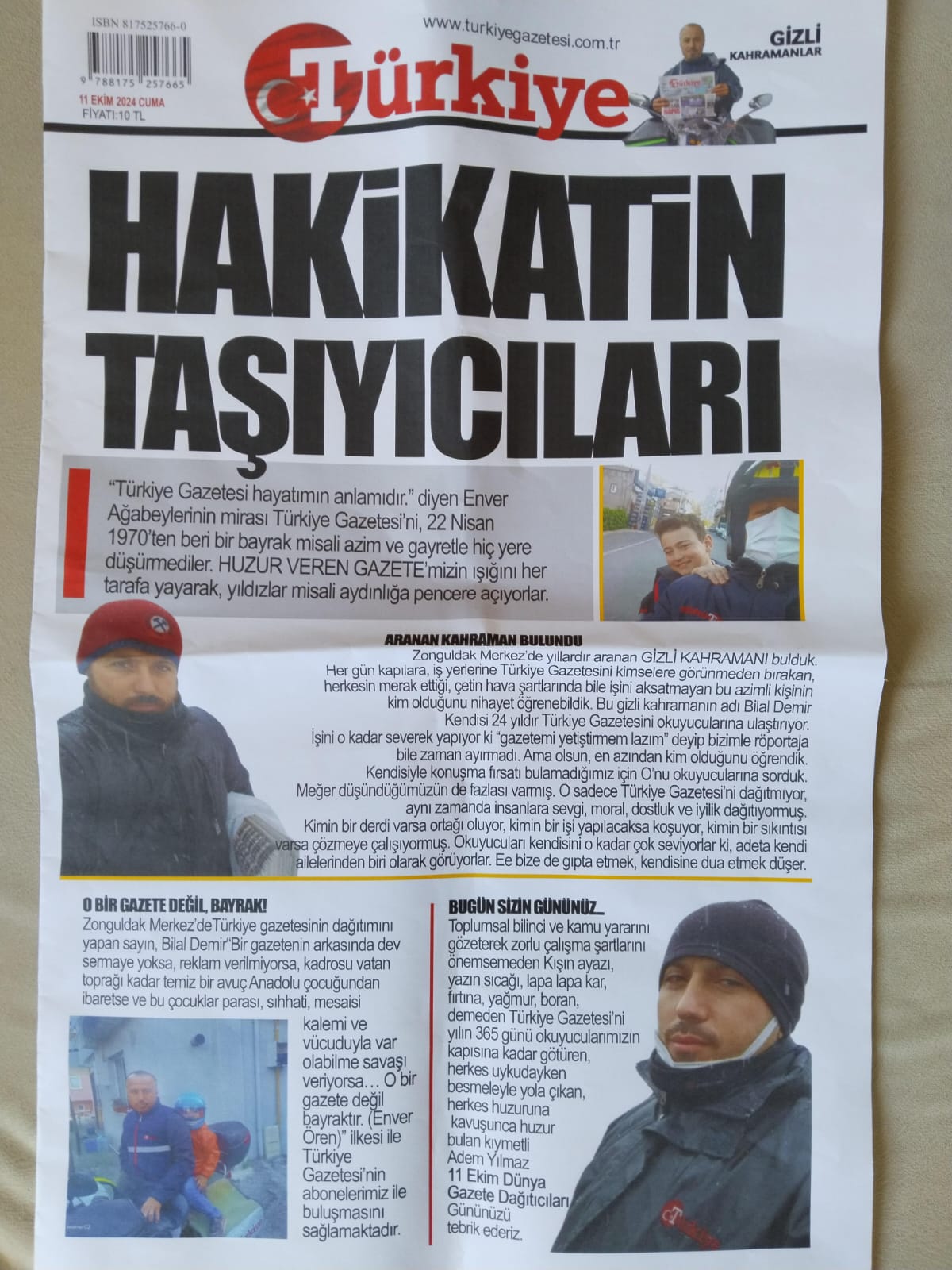 Türkiye Gazetesi’nden Zonguldak’ta Ilk! 11 Ekim Dünya Gazete Dağıtıcıları Günü’nde Dağıtıcılara Özel Gazete!Zonguldak Haberleri̇1 (1)