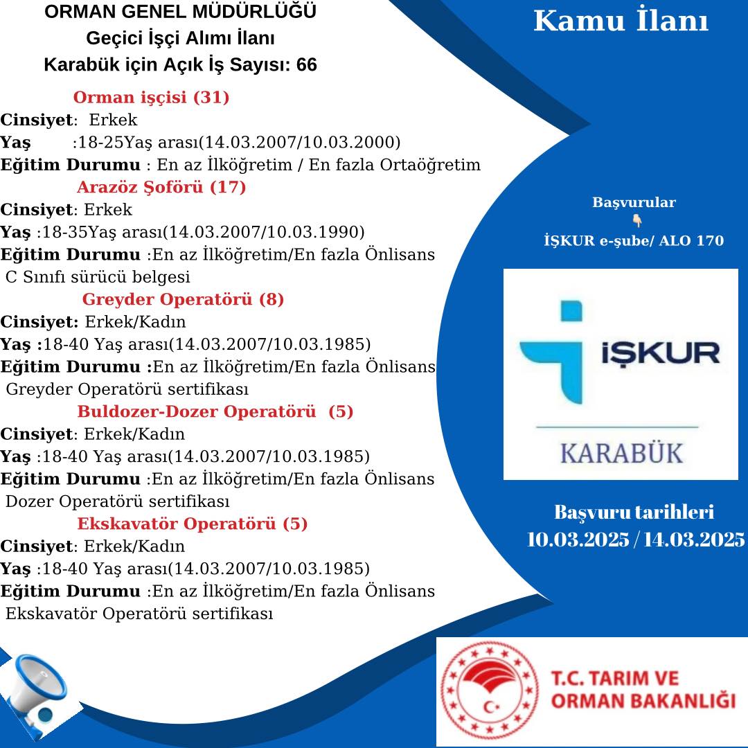 İŞKUR duyurdu! Karabük'te dev işe alım! | Karabük Haberleri