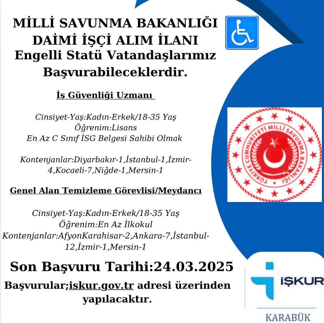 Milli Savunma Bakanlığı Daimi Işçi Alacak! İşte Detaylar... İş İlanı Haberleri (2)