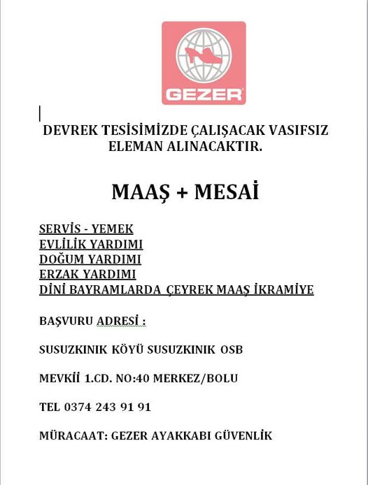 Gezer'den Devrek'teki Fabrikası Için Eleman Ilanı... Imza Gazetesi