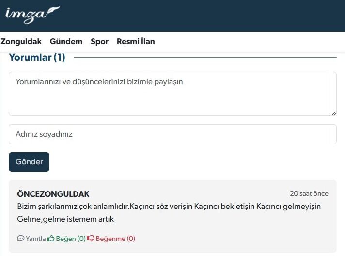 Lavuar Alanına Şarkı Sözüyle Gönderme... Imza Gazetesi