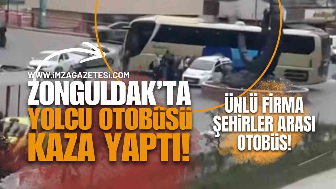 Zonguldak'ta Ünlü Firmaya Ait Şehirler Arası Yolcu Otobüsü Kaza Yaptı
