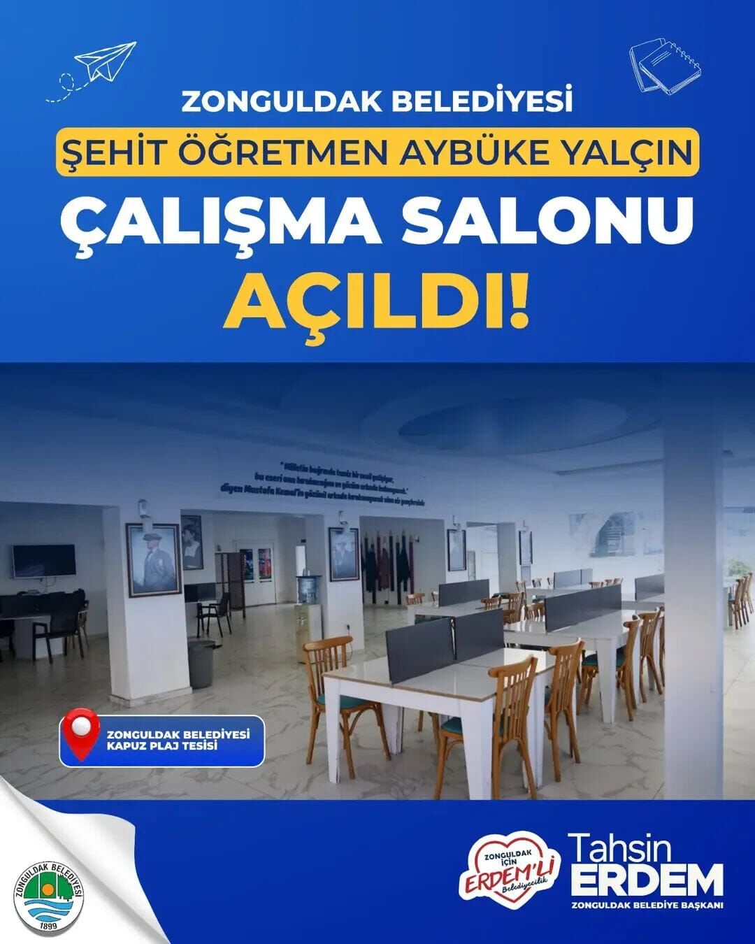 ​Zonguldak Belediyesi Şehit Öğretmen Aybüke Yalçın Çalışma Salonu Kapılarını Açıyor İmza Gazetesi̇